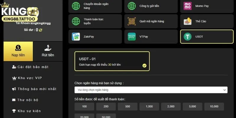 Hướng dẫn cách thức nạp tiền King88 nhanh gọn 